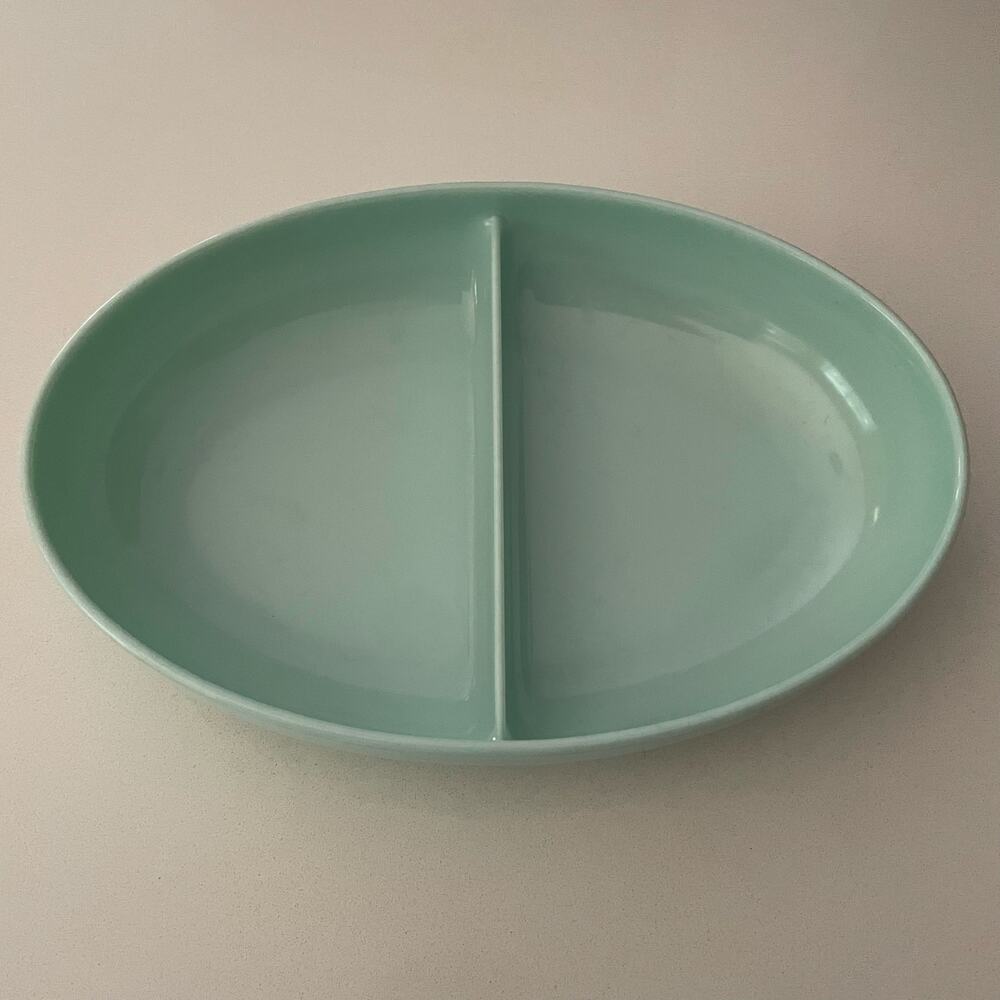 Vintage MCM Watertown Lifetime Ware Melamine Divided Mint Green Serving Bowl
